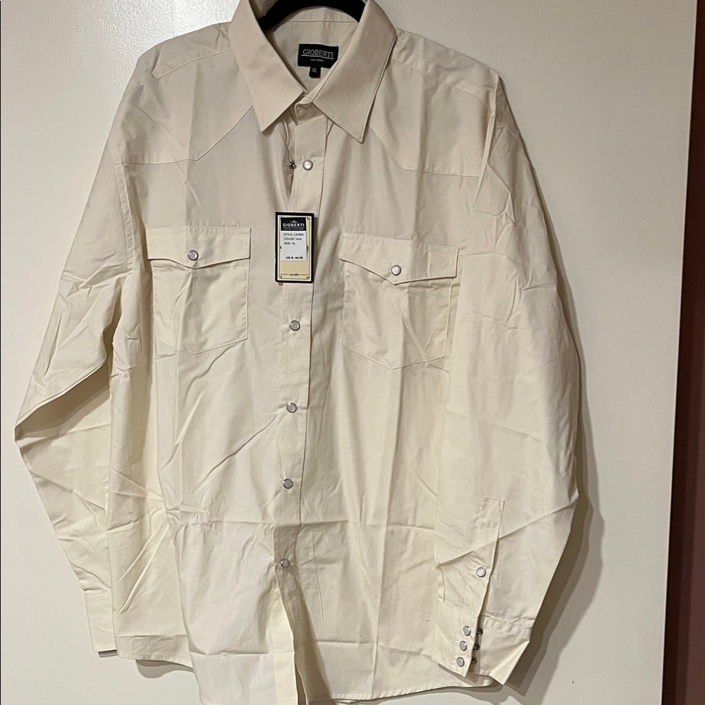 Gioberti Men's Western Style Long Ivory Sleeve Shirt w/Snaps